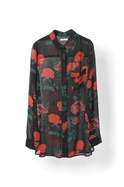 Ganni Black Rose Print Newman Shirt