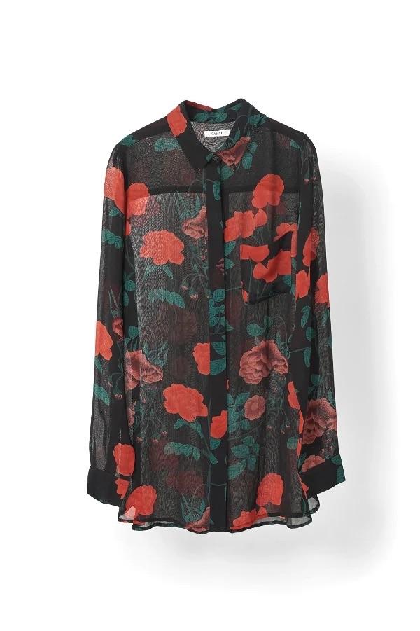 Ganni Black Rose Print Newman Shirt