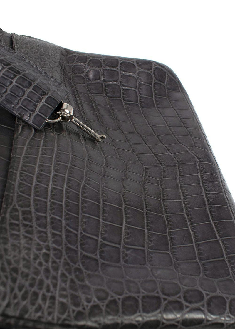 Asprey Grey Crocodile Leather Private Collection Handbag