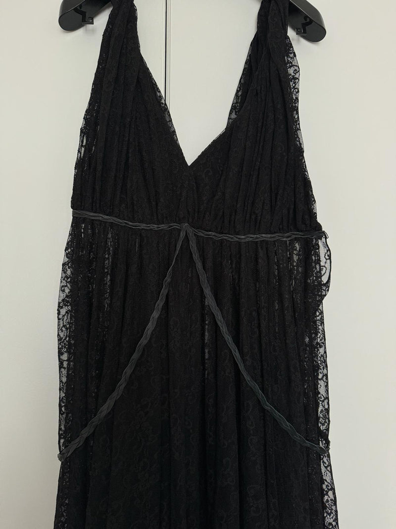 Black Sheer Lace Plunge Gown