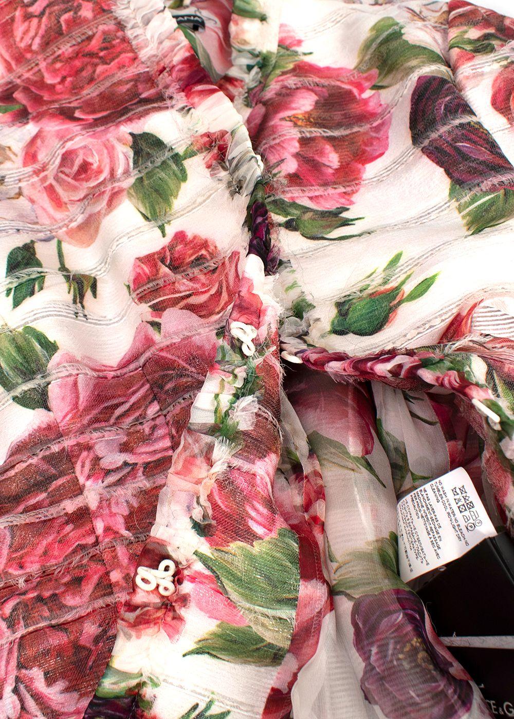 Dolce & Gabbana White Frayed Sliced Floral-print Gauze Jacket