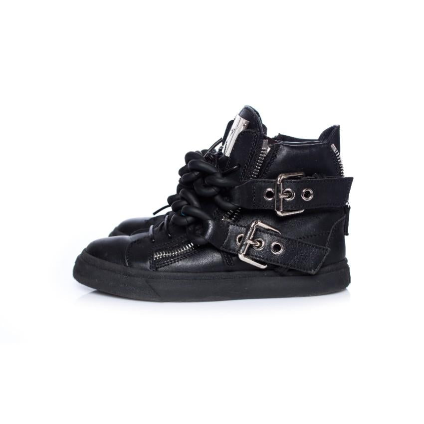 Giuseppe Zanotti Black Double Chain Leather High Top Sneakers