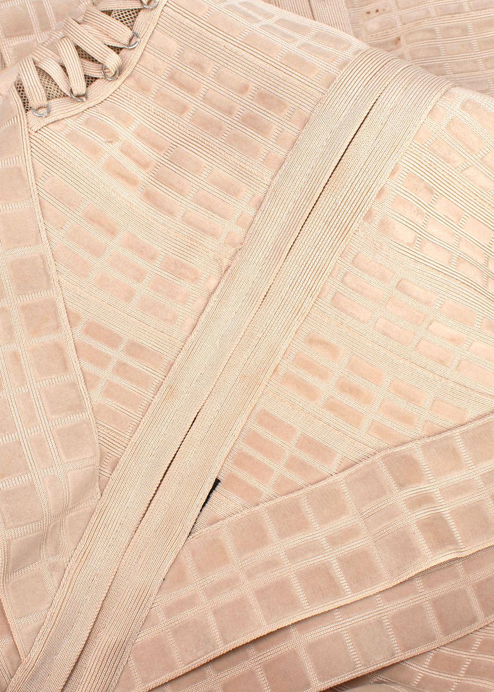 Herve Leger Beige Velvet Bandage Midi Dress