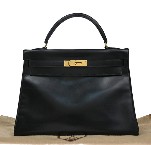 Hermes Black Kelly With Gold Hardware 32Cms