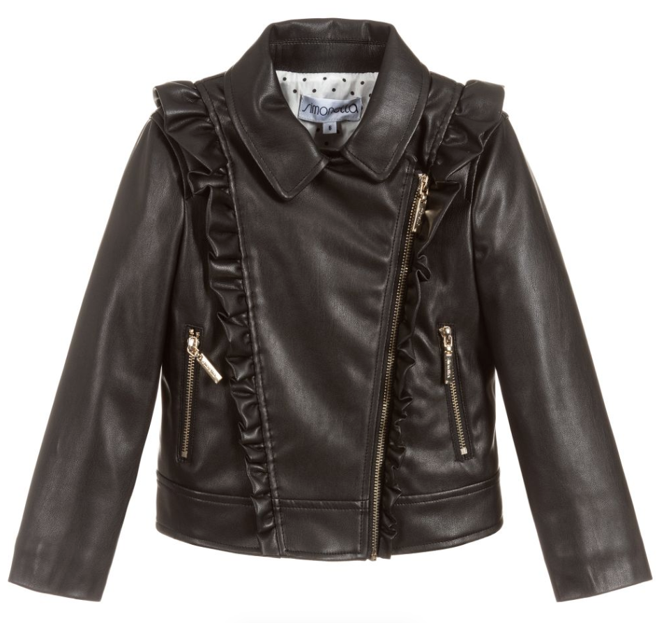 Simonetta Kids Ruffled Faux Leather Jacket