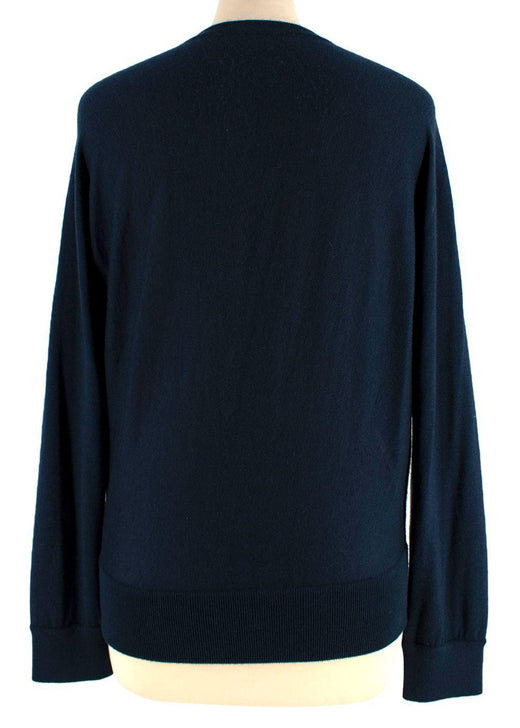 Hermes Navy Patterned Cashmere & Silk Jumper