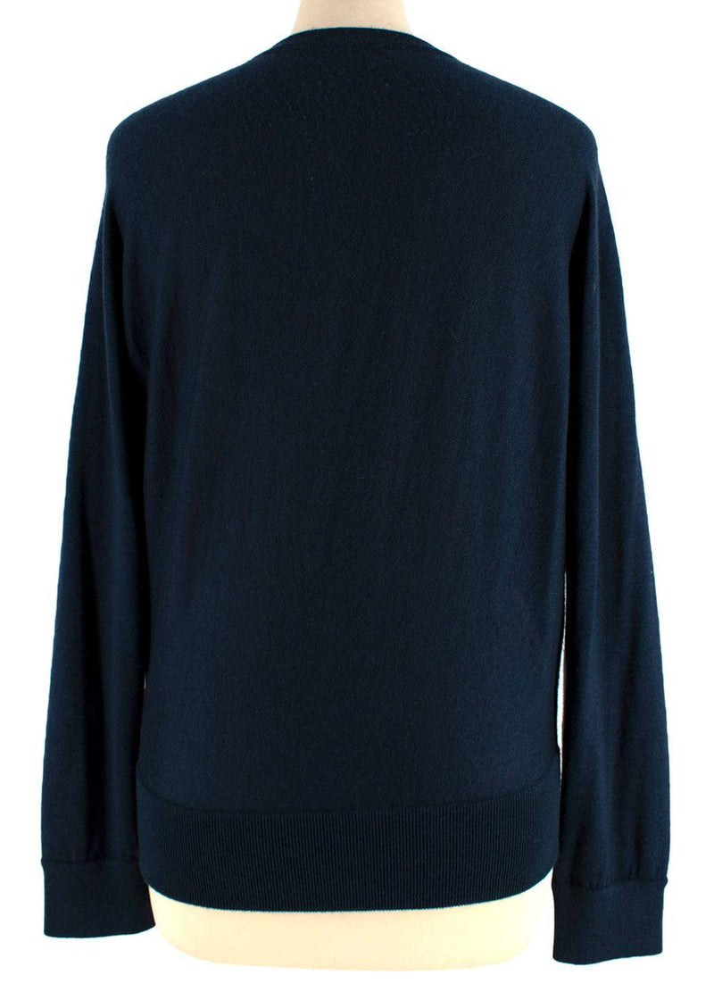 Hermes Navy Patterned Cashmere & Silk Jumper