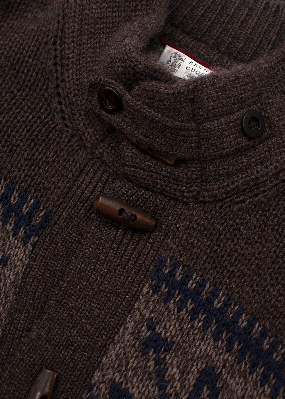 Brunello Cucinelli Brown Cashmere Intarsia Knit Cardigan