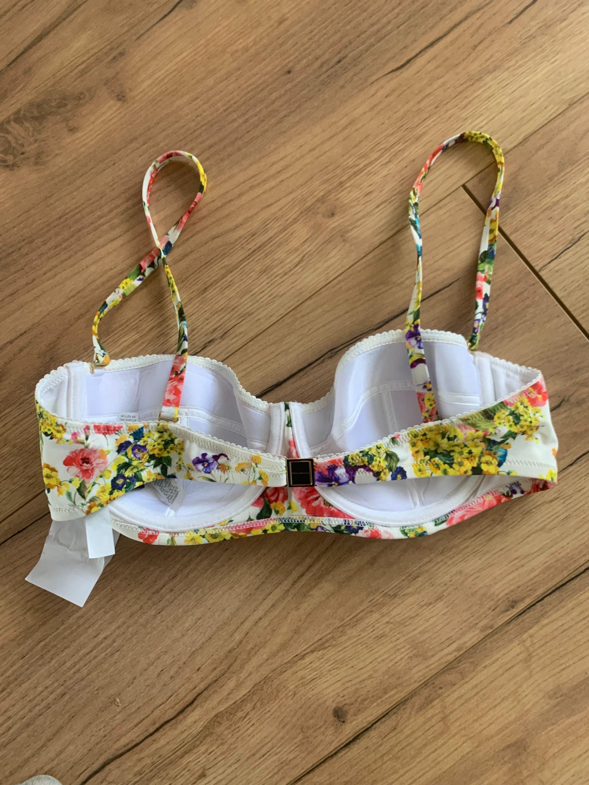 Dolce & Gabbana White Floral Bikini Top
