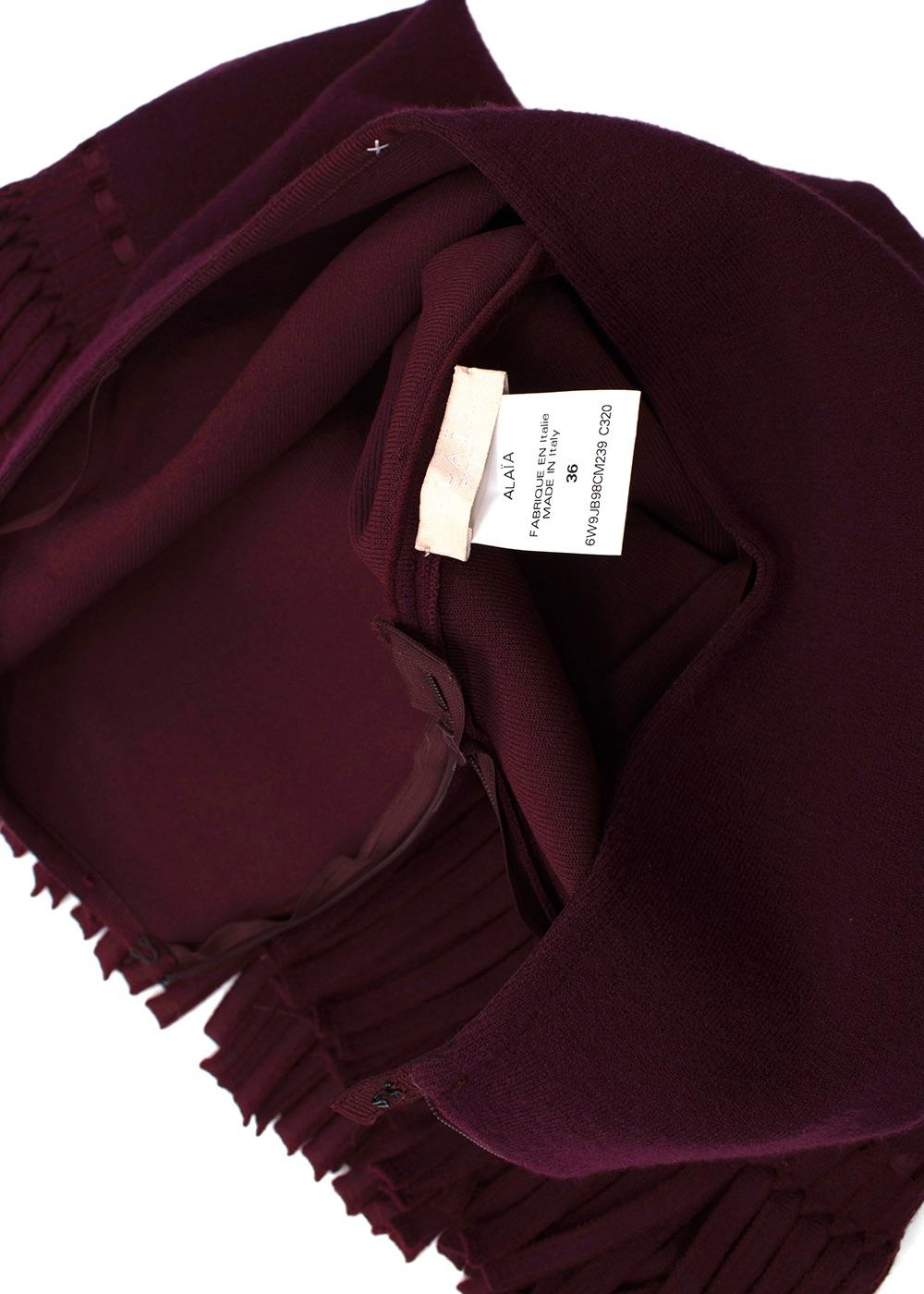 Alaia Burgundy Fringe Trimmed Mini Skirt