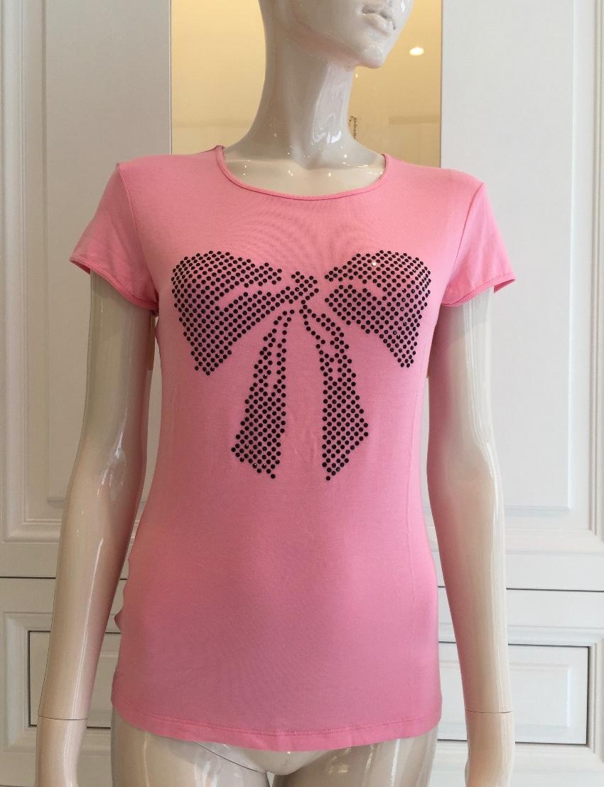 Free Voogue Italy Rose Pink Bow T Shirt