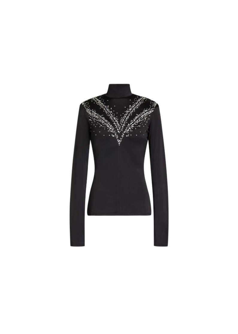 black crystal embellished high neck blouse