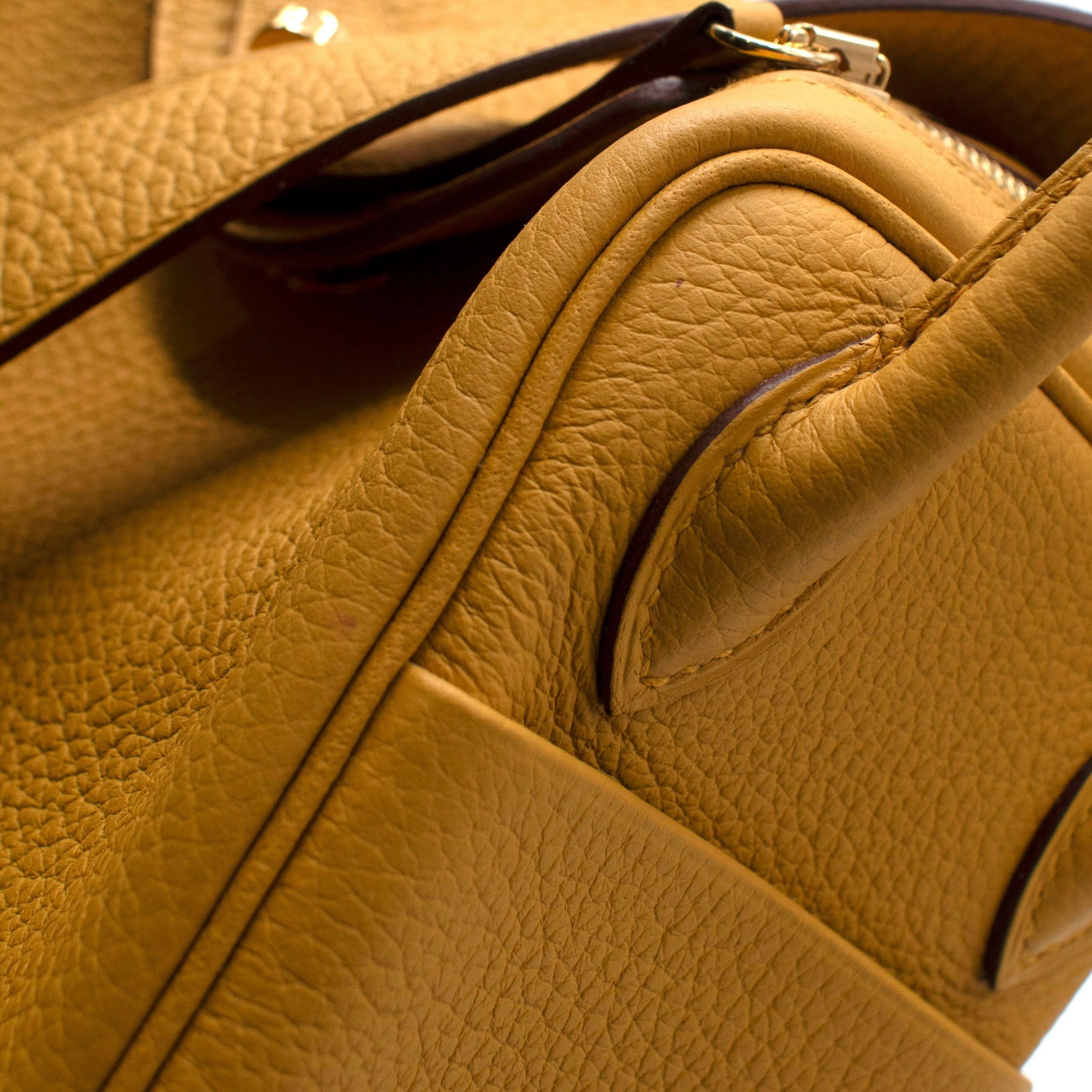 Hermes Mini Lindy in Sun Clemence Leather with Gold Hardware
