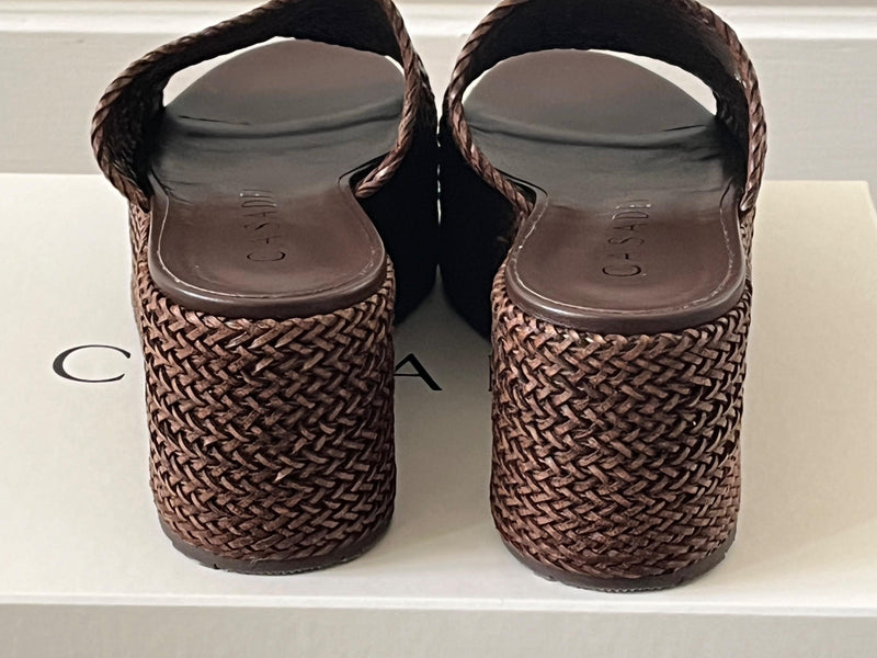 Casadei Brown Woven Leather Platform Slides