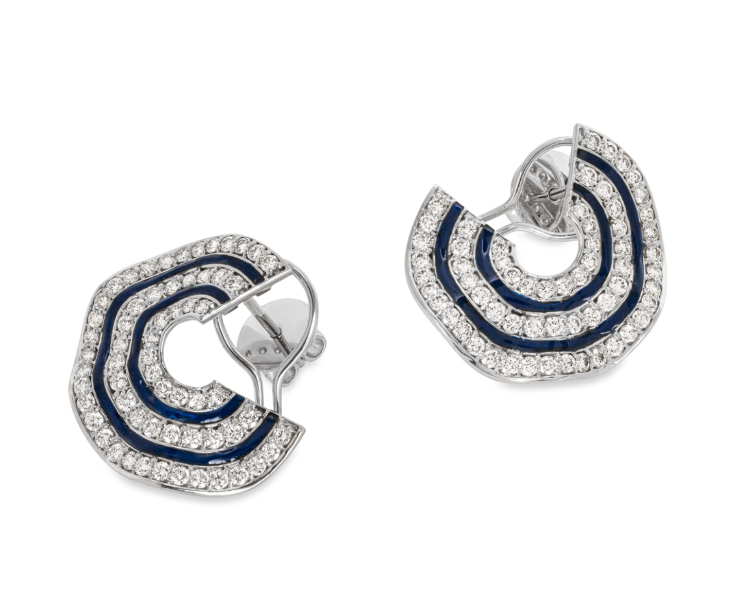 18ct white gold, diamond & enamel wave earrings