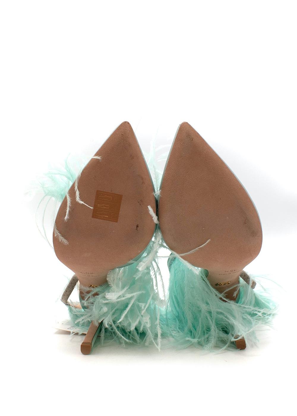 Green Ostrich Feather Satin Slingbacks