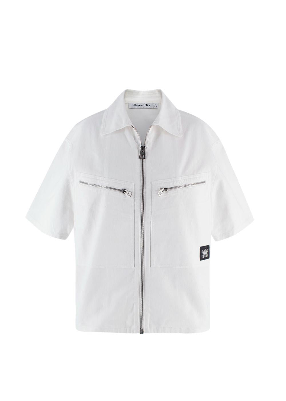 Dior White Denim Zip Shirt and Jorts Set