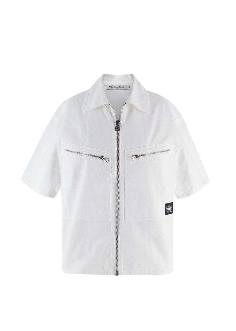 Dior White Denim Zip Shirt and Jorts Set