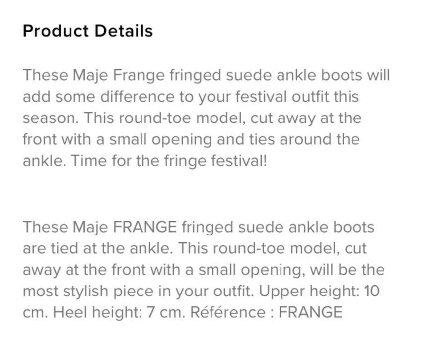 Maje Suede Frange Ankle Boots