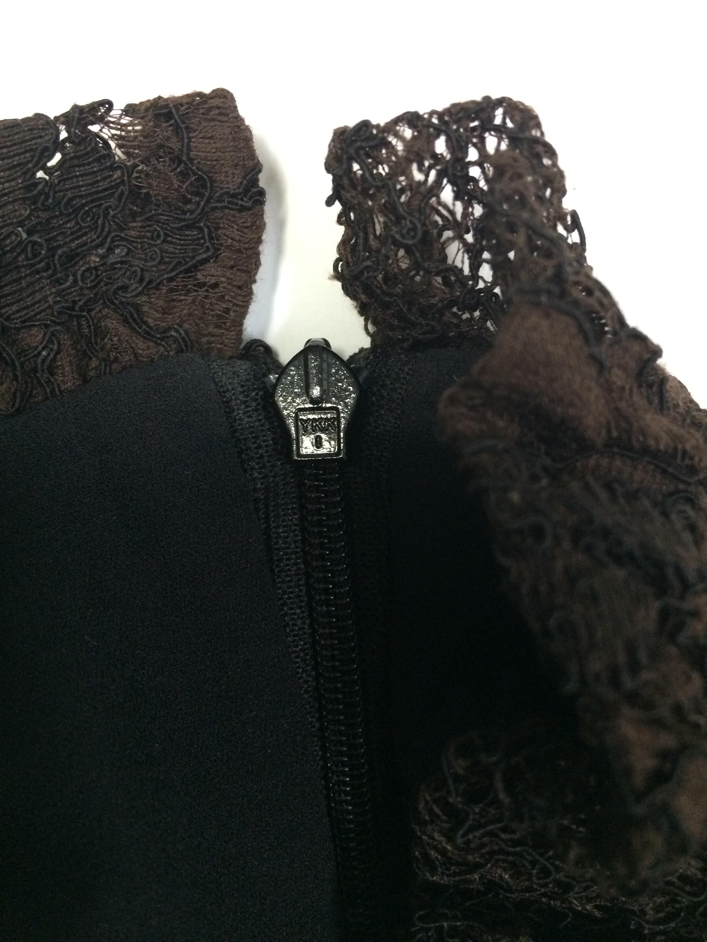 Escada Brown Lace Party Top with Black Bow