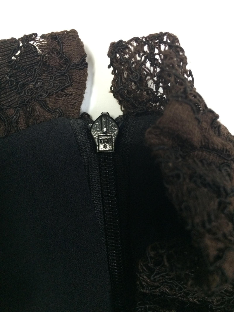 Escada Brown Lace Party Top with Black Bow