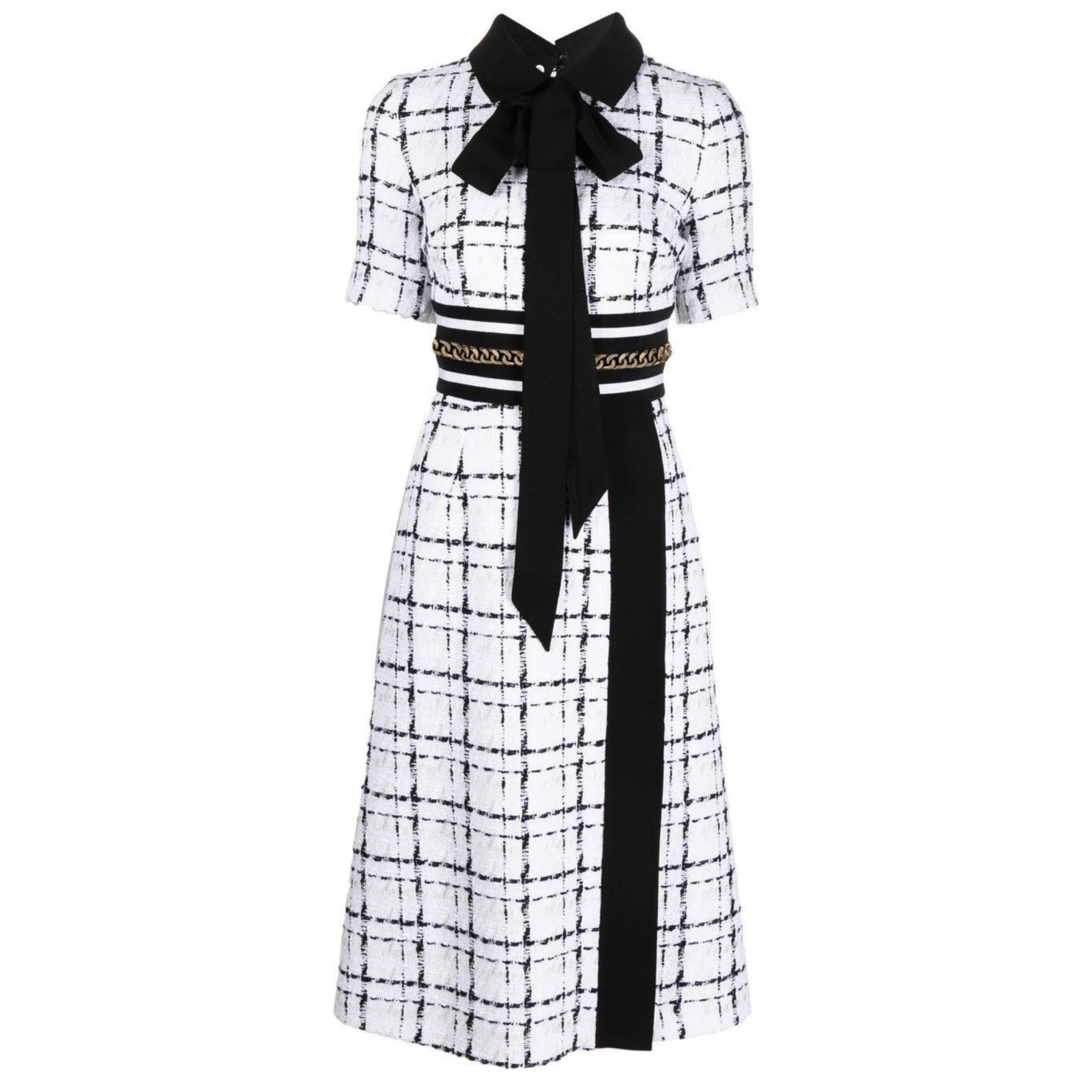 Runway Plaid Tweed Midi Dress
