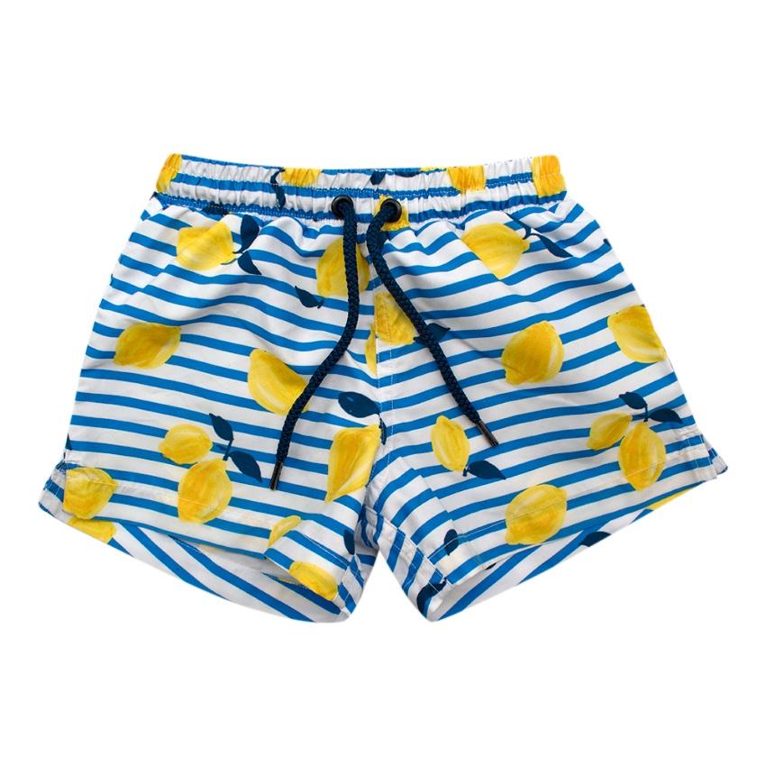 Sunuva Blue & Yellow Striped Lemons Print Swim Shorts