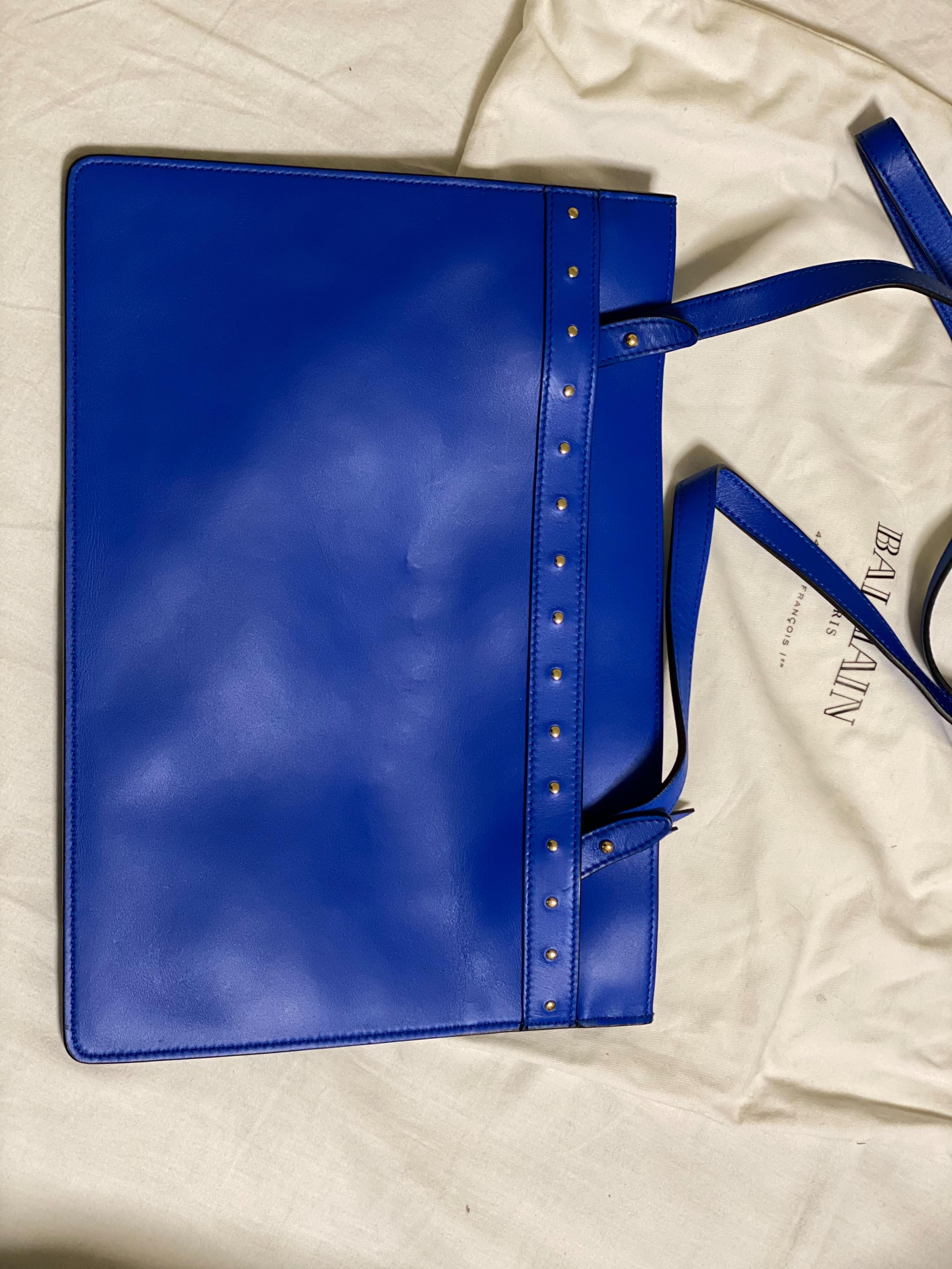Blue Studded Leather D-Ring Tote