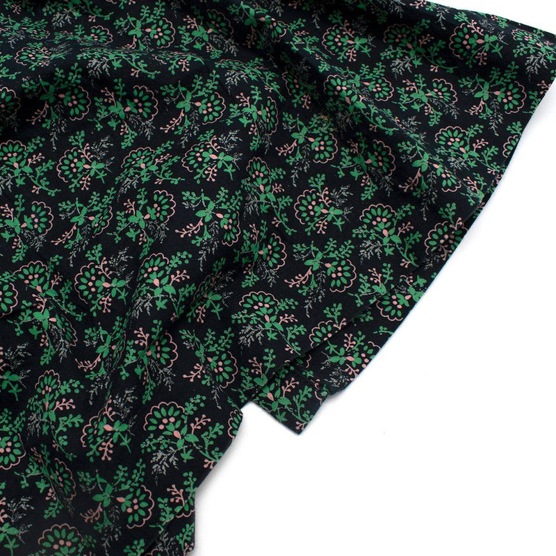 Black & Green Leaf Print Cotton Tunic Dress