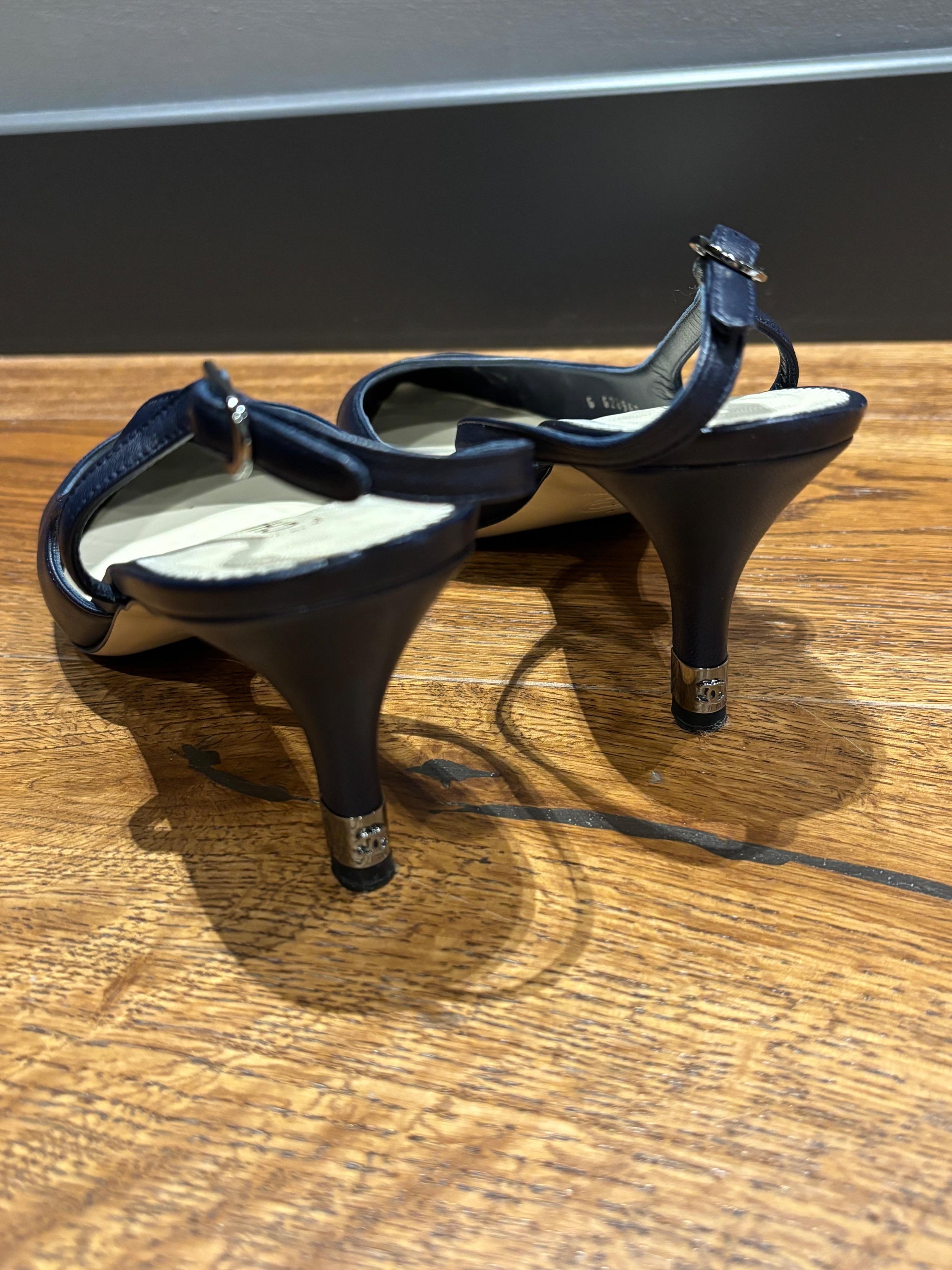 Chanel Bicolour Leather Slingback Sandals