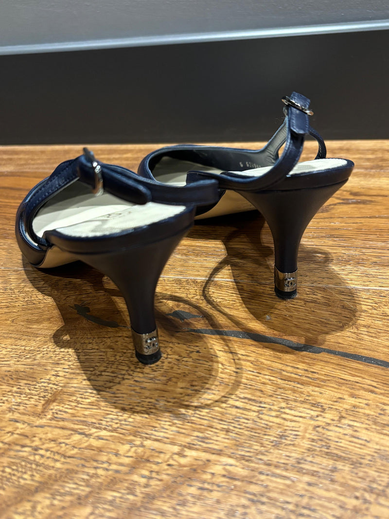 Chanel Bicolour Leather Slingback Sandals