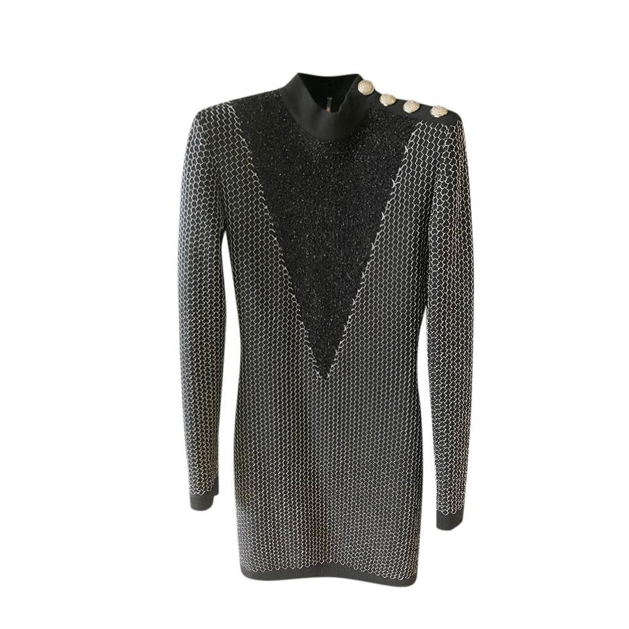 Balmain Black & Silver Fil Coupe Detail Dress