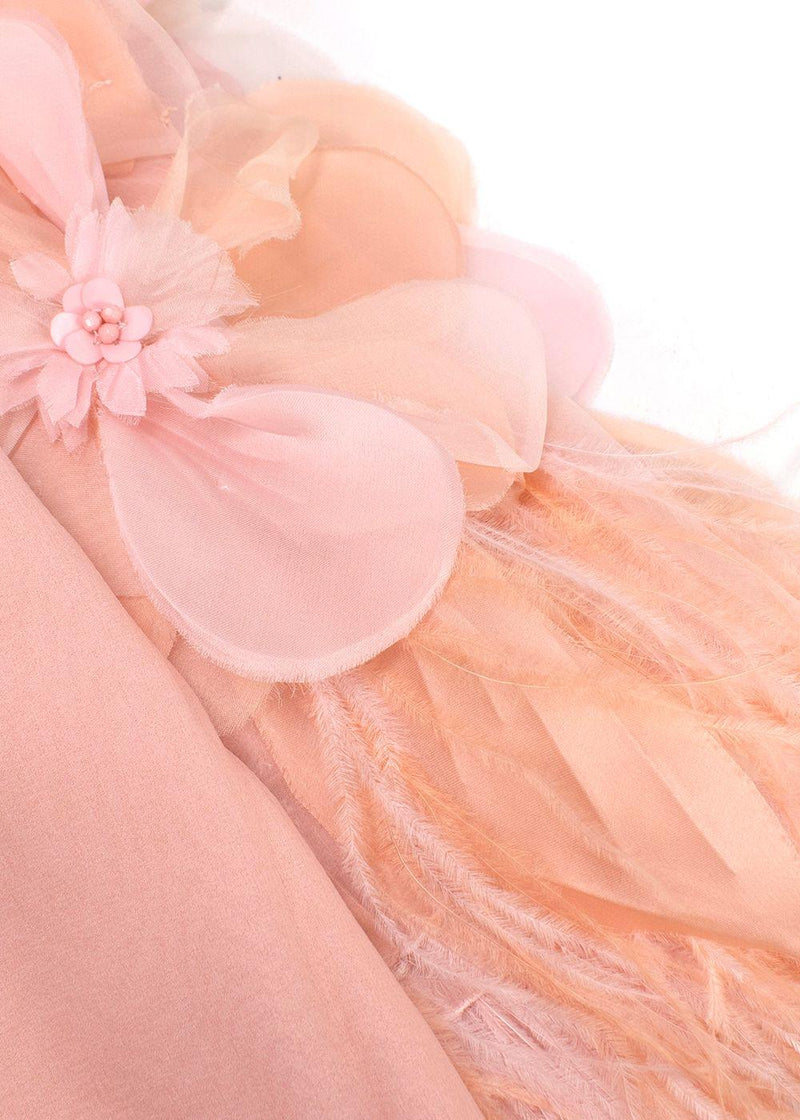 Andrew GN Blush Pink Floral and Feather Detail Top
