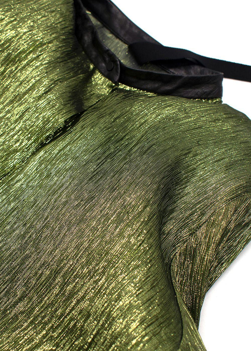 Petar Petrov Green Metallic Semi-Sheer Blouse