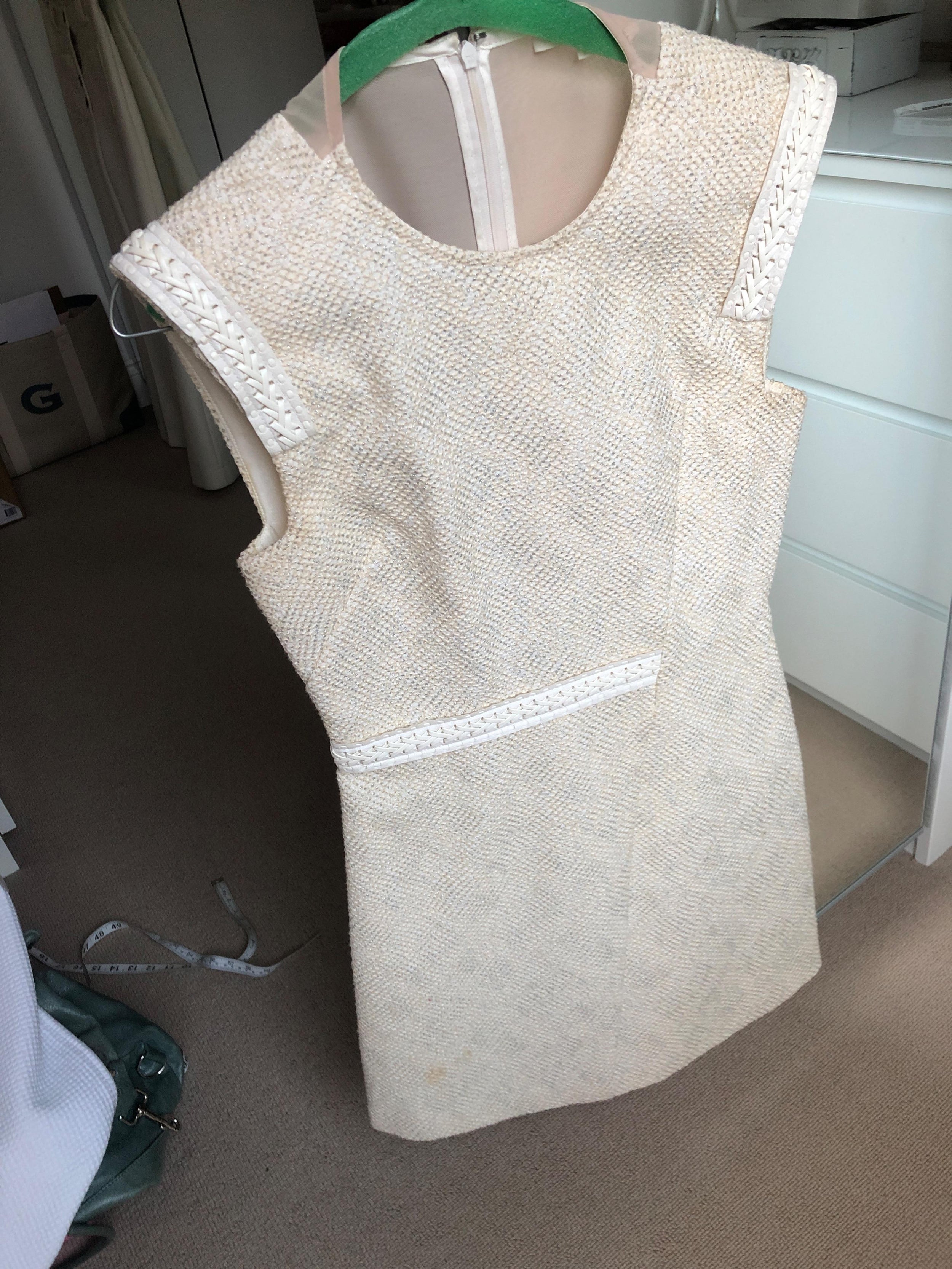 Beige Tweed  Woven Trimmed Mini Dress