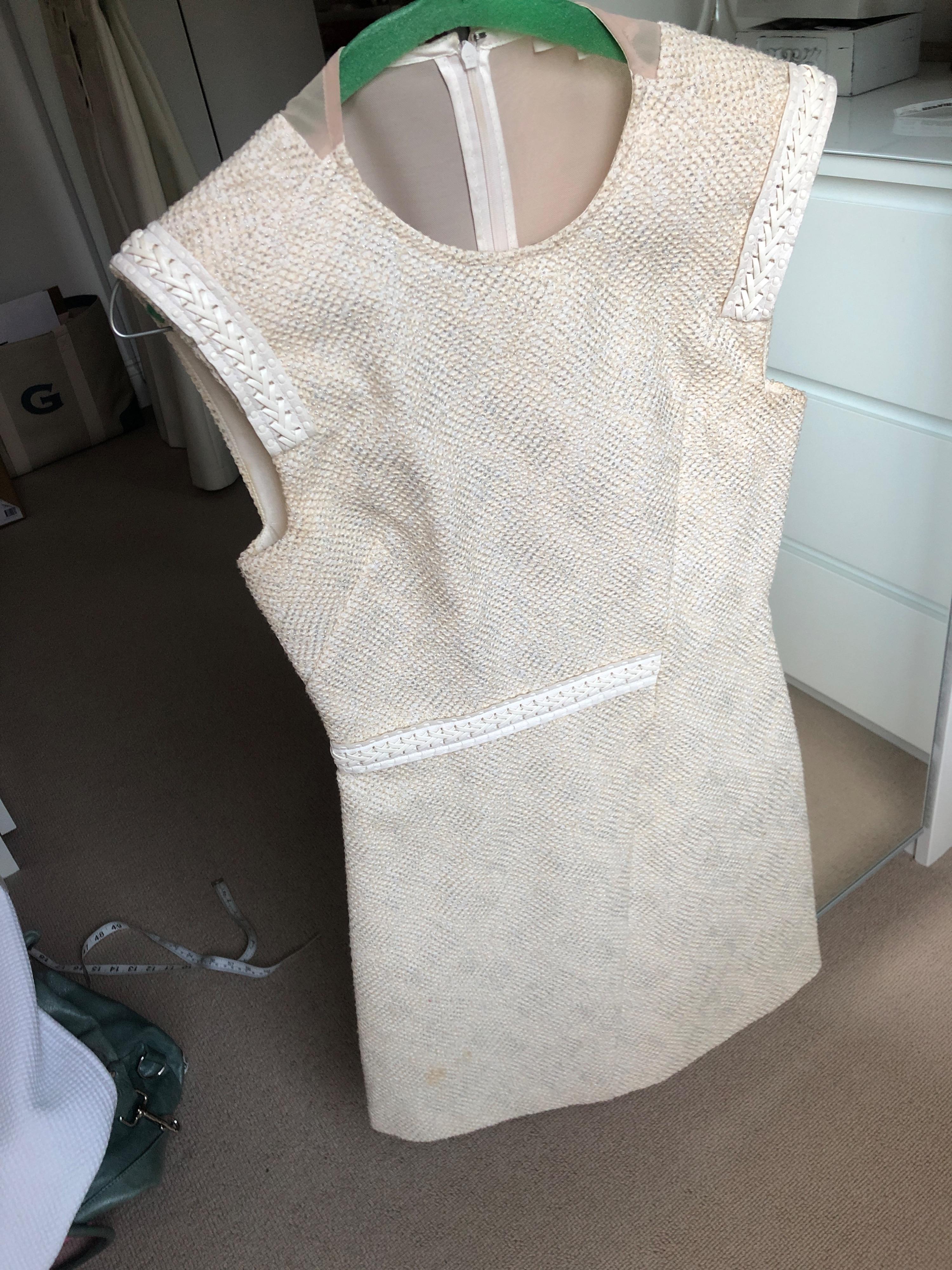 Beige Tweed  Woven Trimmed Mini Dress