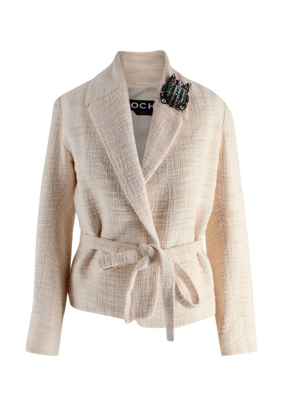 Rochas Cream Embellished Badge Jacket and Skirt Two Piece