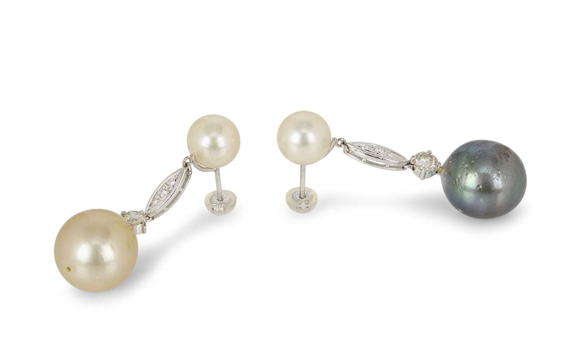 18ct white gold, diamond & pearl drop earrings