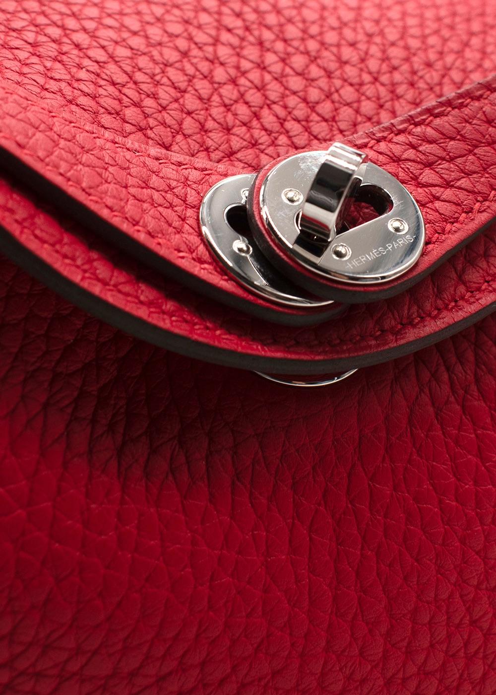 Hermes Mini Lindy in Red Clemence Leather with Palladium Hardware