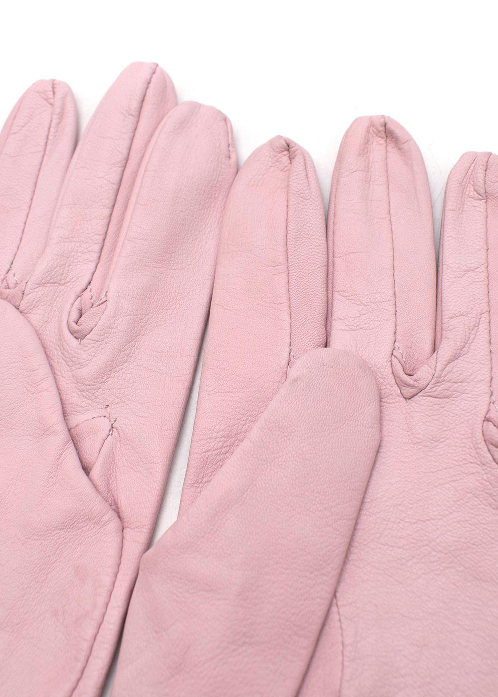 Pearl and Crystal Embellished Pink Leather Gloves