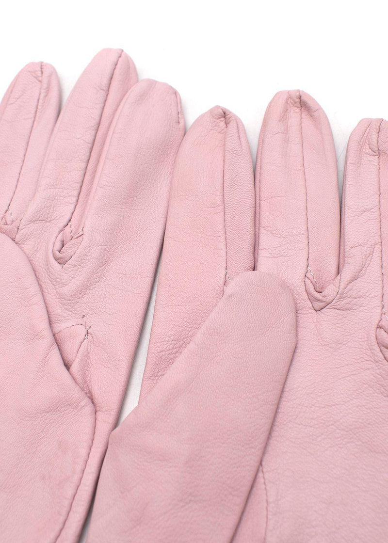 Pearl and Crystal Embellished Pink Leather Gloves