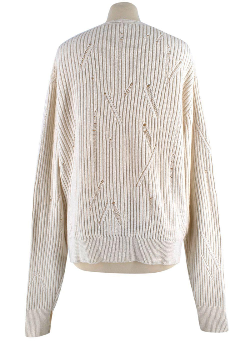 Helmut Lang Ivory Distressed V-Neck Wool Sweater