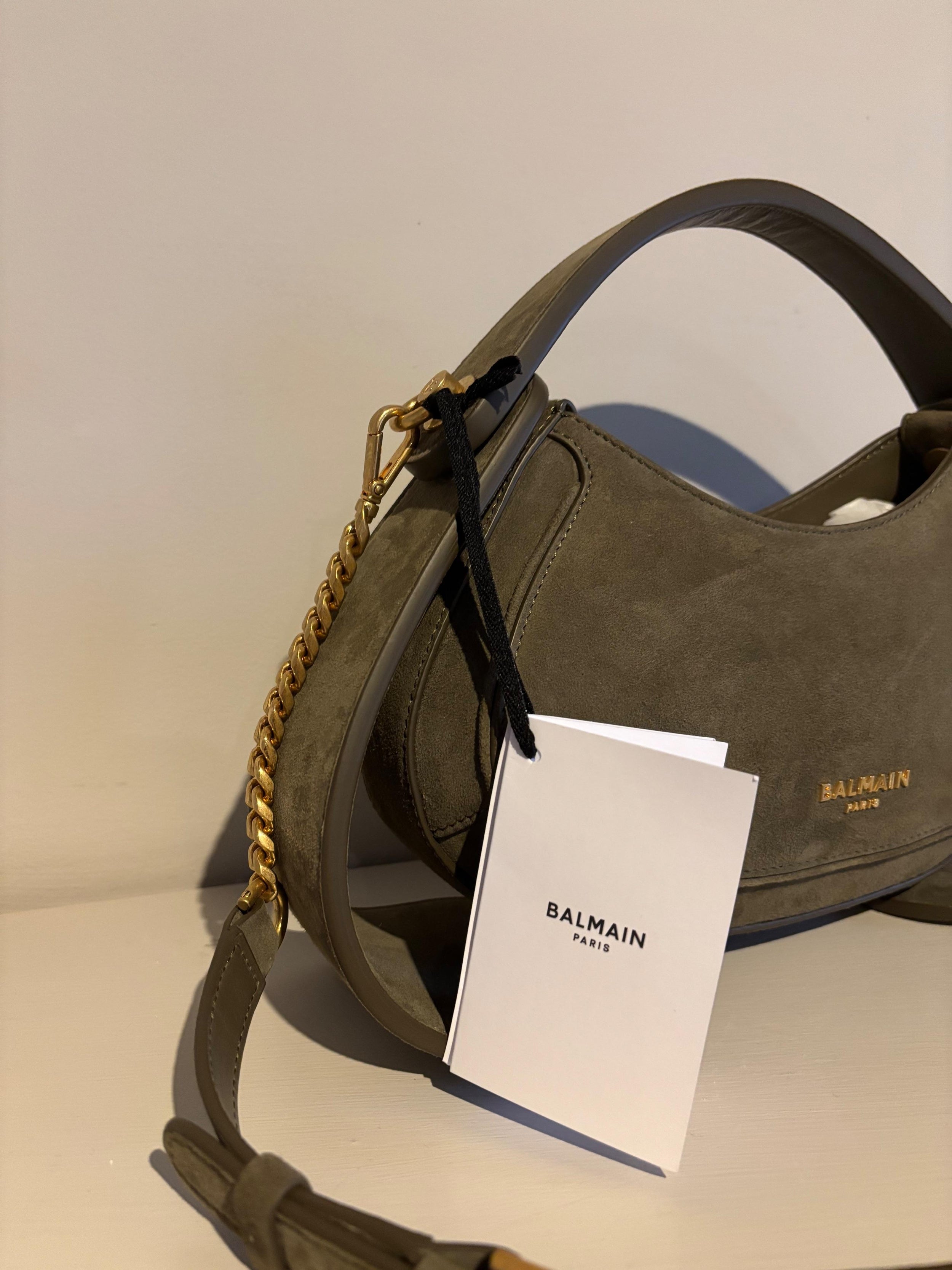 Balmain Khaki Suede Jodie Madame Bag