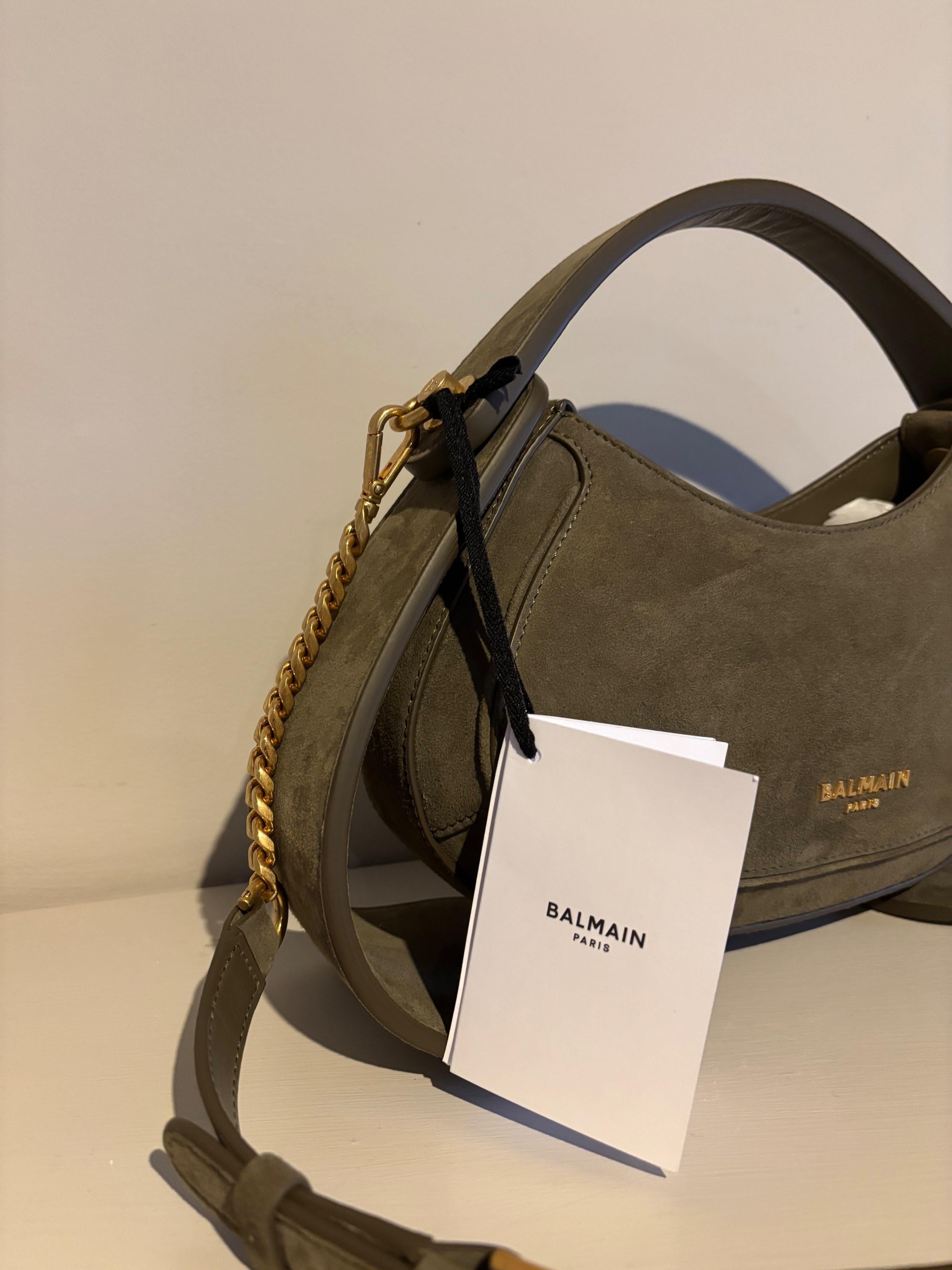 Balmain Khaki Suede Jodie Madame Bag