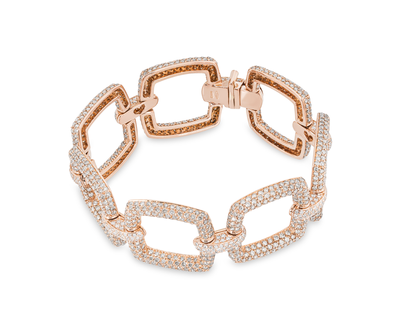 18kt Rose Gold Pave Diamond Chunky Link Bracelet