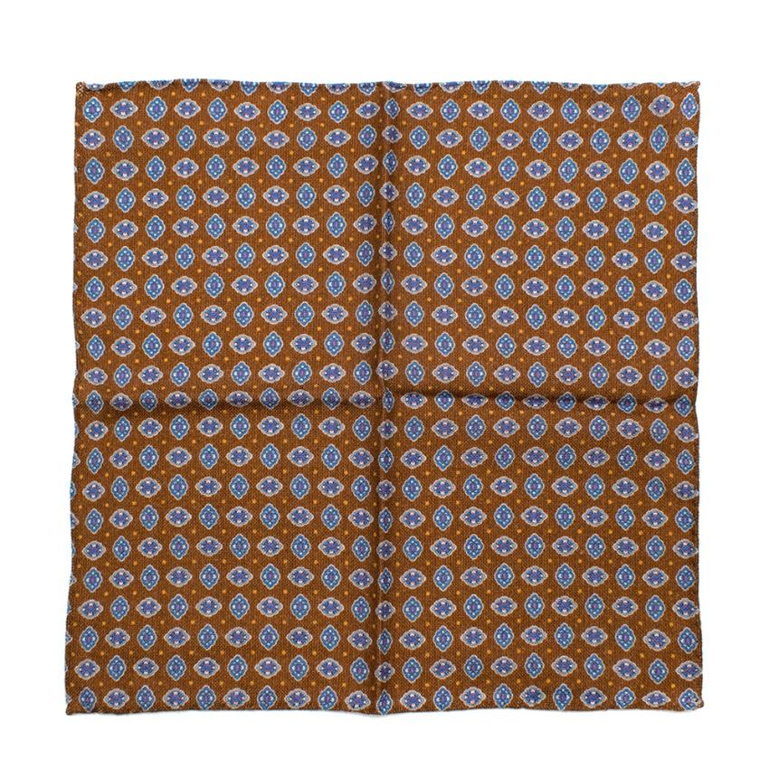 Michele Negri Brown & Blue Wool & Silk Handkerchief