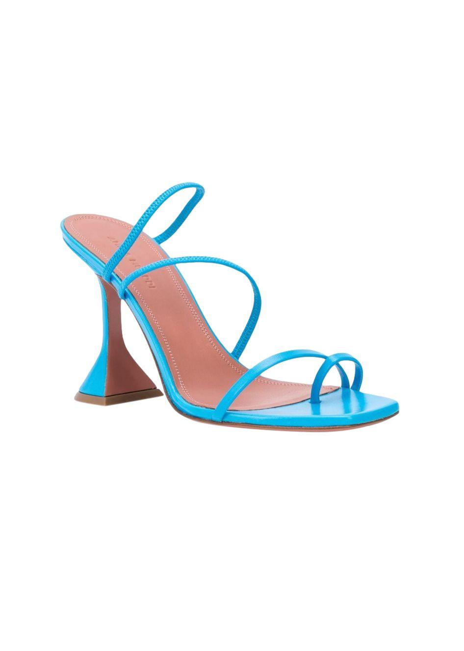 Amina Muaddi Naima Strappy Toe Loop Blue Sandals