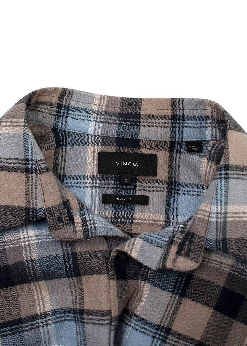Vince Blue and Beige Check Cotton Shirt