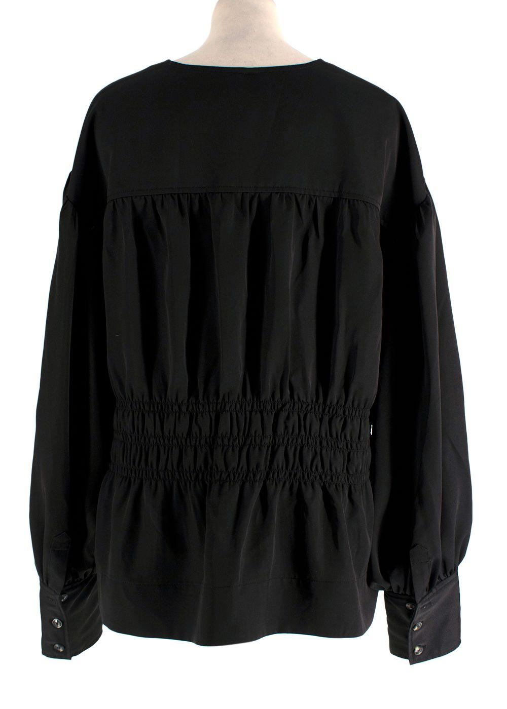 Ganni Black V Neck Ruched Blouse