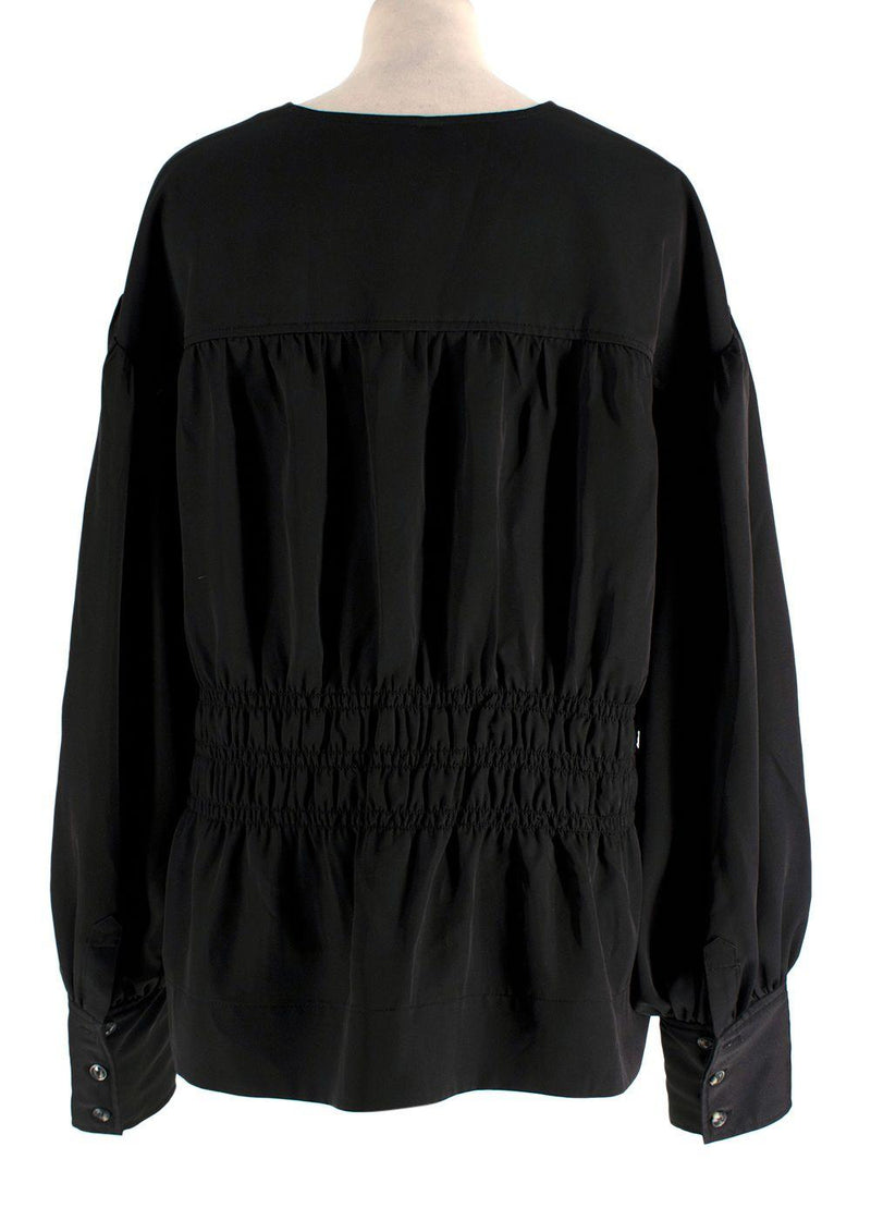 Ganni Black V Neck Ruched Blouse